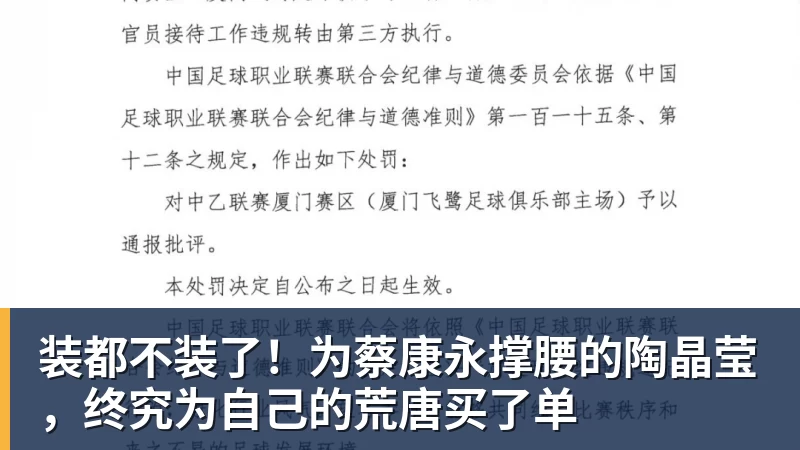 装都不装了！为蔡康永撑腰的陶晶莹，终究为自己的荒唐买了单